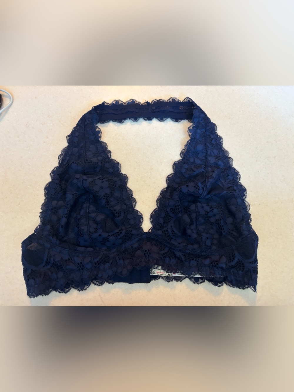Scalloped Lace Halter Bralette in Dark Blue